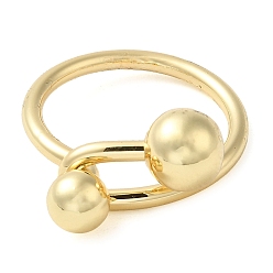 Real 16K Gold Plated Rack Plating Brass Round Beaded Finger Rings, Real 16K Gold Plated, US Size 8 1/4(18.3mm)
