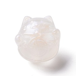 Floral White Luminous Acrylic Beads, Glitter Beads, Glow in the Dark, Fortune Cat, Floral White, 25x24x18.5mm, Hole: 2mm, about 80pcs/500pc