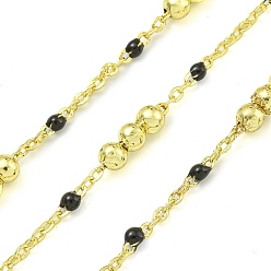 Черный Цепочка из латунных эмалевых круглых бусин, пайки, с катушкой, долговечный, без кадмия и без свинца, реальный 18 k позолоченный, чёрные, 12x3.5 мм