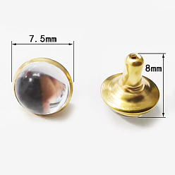 Clair Jeu de rivets en fer, avec des perles en plastique imitation oeil de chat, pour sac à main sac à main chaussures cuir artisanat vêtements ceinture, demi-tour, or, clair, 8x7.5mm