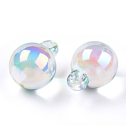 Deep Sky Blue UV Plating Rainbow Iridescent Transparent Acrylic Pendants, Round, Deep Sky Blue, 21x16x16mm, Hole: 3.5mm