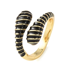 Черный Латунные эмалевые манжеты открытые кольца для женщин, без кадмия и без свинца, долговечный, стойки покрытие, реальный 18 k позолоченный, чёрные, 2.5~5.5 мм, внутренний диаметр: 17 мм