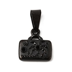 Черный 304 Настройки горный хрусталь из нержавеющей стали кулон, прямоугольник с подвесками в виде кокосовой пальмы, ионное покрытие (ip), чёрные, пригодный для стразов 1 мм, 13x13x3.5 мм, отверстие : 8 мм