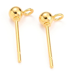 Real 18K Gold Plated 304 Stainless Steel Ball Post Stud Earring Findings, with Loop and 316 Surgical Stainless Steel Pin, Real 18k Gold Plated, 15x5x3mm, Hole: 1.5mm, Pin: 0.7mm