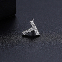 Letter T Platinum Brass Micro Pave Cubic Zirconia Stud Earrings, Initial Letter, Letter T, No Size