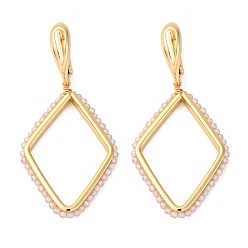 Бежевый Серьги-кольца из латуни с кубическим цирконием и ромбами, без кадмия и без свинца, реальный 18 k позолоченный, бежевые, 55x26.5 мм