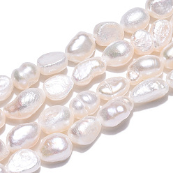Seashell Color Natural Cultured Freshwater Pearl Beads Strands, Baroque Pearls Keshi Pearl Beads, Two Sides Polished, Seashell Color, 4~13.5x5.5~8.5x3.5~6.5mm, Hole: 0.7mm, about 37~43pcs/strand, 13.78~14.29 inch(35~36.3cm)