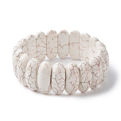 Белый Эластичные браслеты из овального бисера окрашенной синтетической бирюзы, плитка браслет, белые, внутренний диаметр: 2-1/4 дюйм (5.7 см)