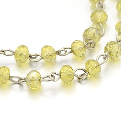 Goldenrod Handmade Rondelle Glass Beads Chains for Necklaces Bracelets Making, with Platinum Iron Eye Pin, Unwelded, Goldenrod, 39.3 inch, Beads: 6x4.5mm