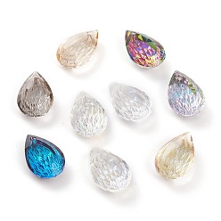 Mixed Color Embossed Glass Rhinestone Pendants, Teardrop, Faceted, Mixed Color, 14x9x5mm, Hole: 1.4mm