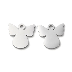Stainless Steel Color 304 Stainless Steel Charms, Manual Polishing, Angel, Stainless Steel Color, 12x12.5x1mm, Hole: 1.6mm