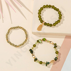 B Green Crystal Tassel Bracelet with Pearl Beads - Minimalist, Colorful Resin, Couple Bracelet.