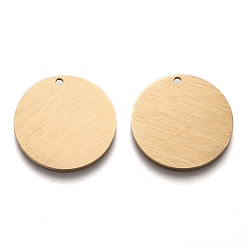 Golden Ion Plating(IP) 304 Stainless Steel Pendants, Stamping Blank Tag, Laser Cut, Double Side Drawbench Effect, Flat Round, Golden, 20x1mm, Hole: 1.2mm
