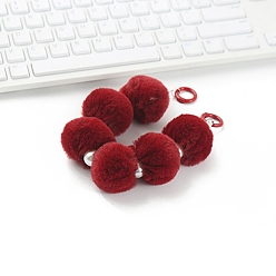Dark Red Fluffy Ball Phone Chain, DIY Ball Chain Mobile Hanging Decoration Accessory, Dark Red, 25cm