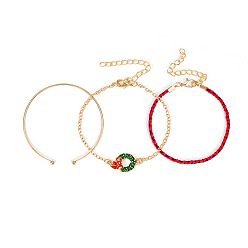 S177-5/Wreath Christmas Charm Bracelet Set - Santa, Snowman & Sleigh Multi-Layered Bangle Jewelry