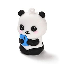 White PVC Plastic Pendants, Panda, White, 43.5x28x23mm, Hole: 3.5mm