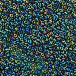 Темный Голубой Fgb 8/0 круглый стеклянный бисер класса А, прозрачный матовый стиль, с покрытием AB цвета, темные голубые, 3x2 мм, отверстие : 1 мм, Около 10000 шт / фунт