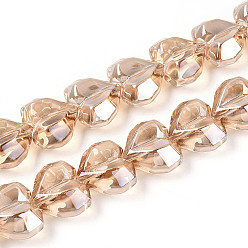 Цвет Древесины Гальванизируйте прозрачное стекло бисер нитей, сердце, граненые, с покрытием AB цвета, с половиным покрытием, деревесиные, 15x13x8.5 мм, отверстие : 1 мм, около 50 шт / нитка, 23.62 дюйм (60 см)