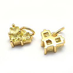 Real 18K Gold Plated Brass Charms, with Cubic Zirconia, Cadmium Free & Nickel Free & Lead Free, Heart, Yellow, Real 18K Gold Plated, 7x8x4mm, Hole: 3mm