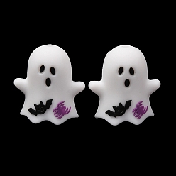 Ghost Halloween-Silikon-Fokalperlen, Geist mit Fledermaus und Spinne, 28.5x26.5x15 mm, Bohrung: 3 mm