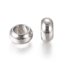 Stainless Steel Color 201 Stainless Steel Spacer Beads, Flat Round, Stainless Steel Color, 8x4mm, Hole: 5mm