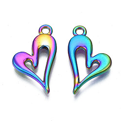 Rainbow Color Rainbow Color Alloy Pendants, Cadmium Free & Nickel Free & Lead Free, Heart, 20.5x15.5x2mm, Hole: 1.8mm
