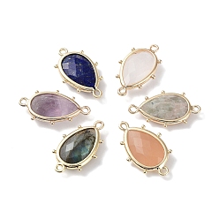 Mixed Stone Natural Mixed Stone Connector Charms, with Golden Plated Brass Edge Loops, Faceted, Teardrop, 24x14.5x5mm, Hole: 1.2mm & 1.4mm