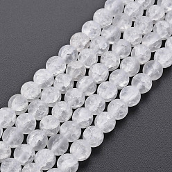 Clear Crackle Glass Beads Strands, Frosted, Round, Clear, 6mm, Hole: 1mm, about 65~68pcs/strand, 15.35~15.75 inch(39~40cm)