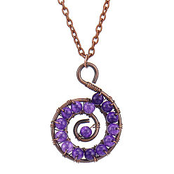 Blue Violet Natural Dyed Agate Beaded Conch Pendant Necklace with Alloy Chains, Blue Violet, 20.87 inch(53cm)
