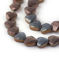 Coffee Plated Electroplated Non-magnetic Synthetic Hematite Beads Strands, Faceted, Half Plated, Heart, Coffee Plated, 8x8x3mm, Hole: 0.8mm, about 54pcs/strand, 16.14 inch(41cm)