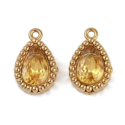 Желтый Ионное покрытие (ip) 304 подвески из нержавеющей стали с микропаве из кубического циркония, реальный 18 k позолоченный, очарование слезы, желтые, 10.5x6.5x3 мм, отверстие : 0.9 мм