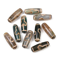 Другой Узор Тибетского стиля бусы дзи, природных бисера агат, окрашенная и подогревом, овальные, 28.5~32x10~12.5 мм, отверстие : 1.5~3 мм