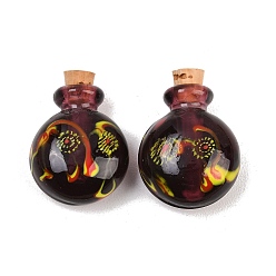 Коричневый Флаконы для духов ручной работы, изготовленные методом выдувания стекла., круглые, с пробкой, коричневые, 3.1~3.2x2.25x1.4~1.45 см, отверстие : 5 мм