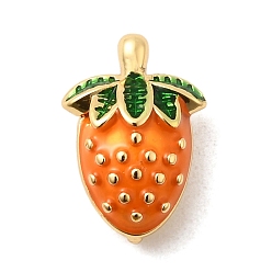 Оранжевый Латунь эмаль подвески, клубничное очарование, долговечный, без кадмия и без свинца, реальный 18 k позолоченный, оранжевые, 16x11x7 мм, отверстие : 1.2 мм
