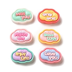 Mixed Color Opaque Resin Decoden Cabochons, Cloud with Words, Mixed Color, 18x26.5x8mm