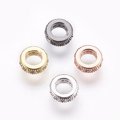 Mixed Color Brass Micro Pave Cubic Zirconia Beads, Lead Free & Cadmium Free, Flat Round, Clear, Mixed Color, 6x2mm, Hole: 3mm