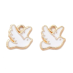 White Alloy Enamel Charms, Light Gold, Pigeon Charm, White, 10.5x10x1.2mm, Hole: 1.4mm