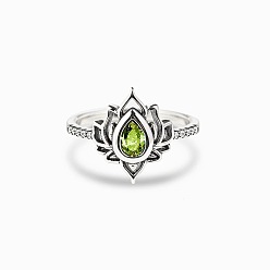 green crystal Винтажное кольцо с цветком лотоса и ювелирным украшением в форме капли для женщин - просто и модно.