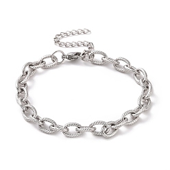 Stainless Steel Color 304 Stainless Steel Textured Cable Chain Bracelet for Men Women, Stainless Steel Color, 7-1/4 inch(18.5cm)