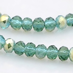 Light Sea Green Half Rainbow Plated Faceted Rondelle Glass Beads Strands, Light Sea Green, 3.5x2.5mm, Hole: 1mm, about 100pcs/strand, 10 inch
