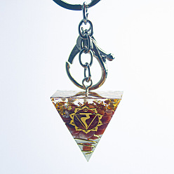 Red Agate Chakra Theme Orgonite Pyramid Resin Energy Generators Pendant Keychain, Reiki Natural Red Agate Chips Inside for Car Bag Decoration, 3cm