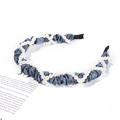 Стально-синий Ткань ленты для волос, с имитацией жемчуга, резинки для волос для женщин девочек, стальной синий, 150x130x20 мм