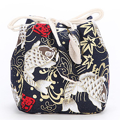 Midnight Blue Chinese Style Printed Cotton Packing Pouches Drawstring Bags, Square, Midnight Blue, 10x11cm