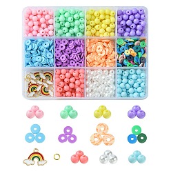 Mixed Color DIY Jewelry Making Finding Kit, Including Acrylic Imitation Pearl & Polymer Clay Disc Beads, Rainbow Alloy Enamel Pendants, Brass Jump Rings, Mixed Color
