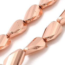 Гальванический Розовый Золотой Стеклянные бусины с гальваническим покрытием , твист, покрытием из розового золота, 13.5x8x6.5 мм, отверстие : 1.4 мм, около 29 шт / нитка, 15.75'' (40 см)