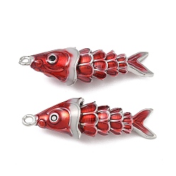 Темно-Красный Подвески из латуни микропаве с фианитами и эмалью, рыбы прелести, платина, темно-красный, 35x11x10 мм, отверстие : 1.4 мм