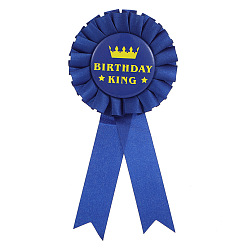 Blue Award Ribbon Shape with Gold Word Birthday King Tinplate Badge Pin, Button Pin for Pary Celebration, Blue, 155x75mm