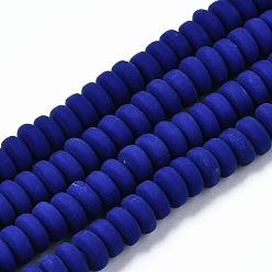 Bleu Foncé Brin de perles pate polymère faits à la main , pour les fournitures de bricolage bijoux artisanat, plat rond, bleu foncé, 6~7x3mm, Trou: 1.5mm, Environ 113~116 pcs/chapelet, 15.55 pouces ~ 16.14 pouces (39.5~41 cm)