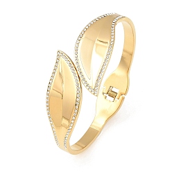 Golden 304 Stainless Steel Crystal Rhinestone Leaf Open Hinged Cuff Bangles for Women, Golden, Inner Diameter: 1.85 inch(4.7cm)x2.52 inch(6.4cm)