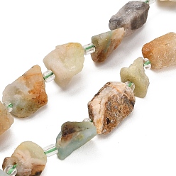 Flower Amazonite Natural Flower Amazonite Beads Strands, Raw Rough, Nuggets, with Seed Beads, 13~23x12~16x6~13mm, Hole: 1mm, about 11~13pcs/strand, 7.44''(18.9cm)~7.99''(20.3cm)